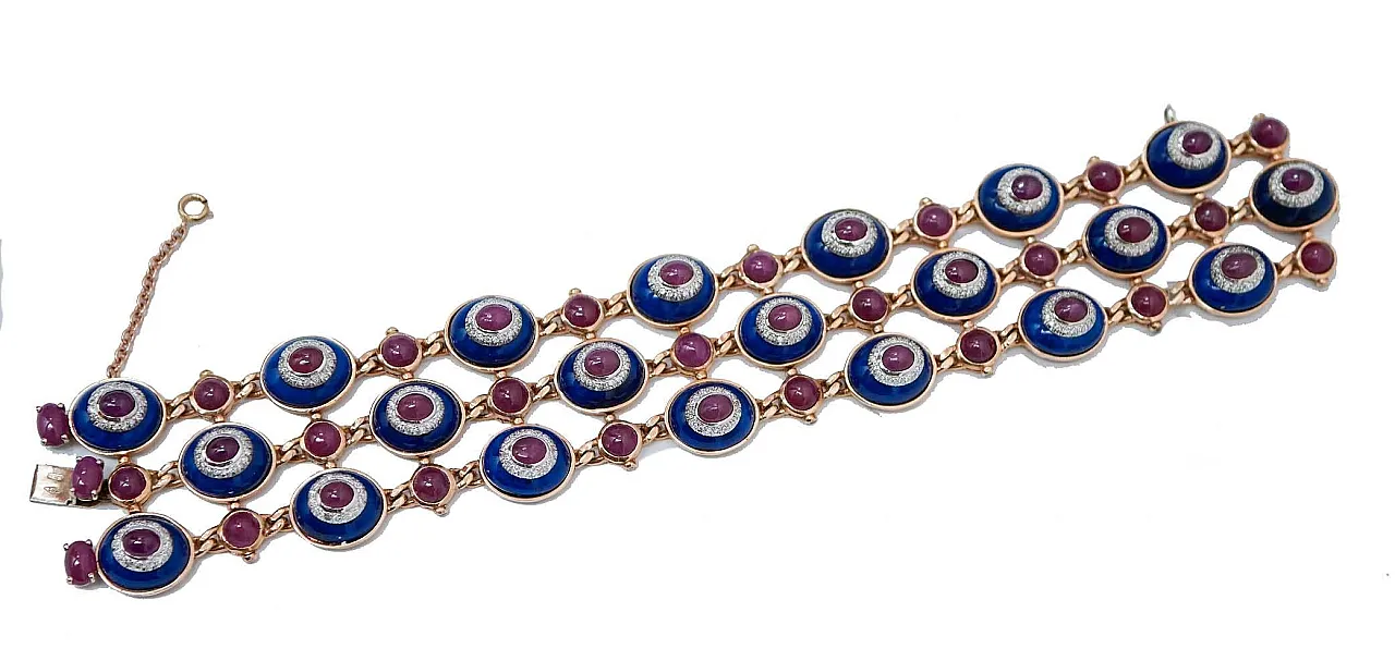 Bracciali in oro rosa con diamanti, rubini, lapislazzuli, anni '70 2