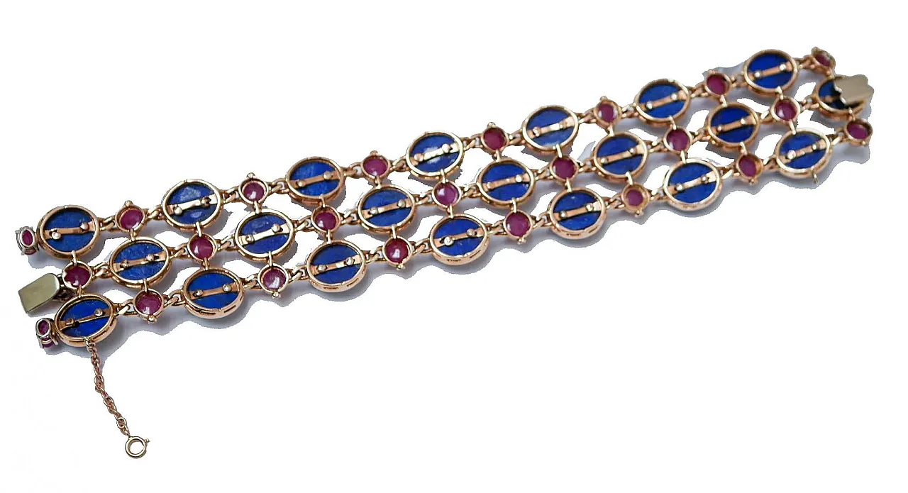 Bracciali in oro rosa con diamanti, rubini, lapislazzuli, anni '70 3