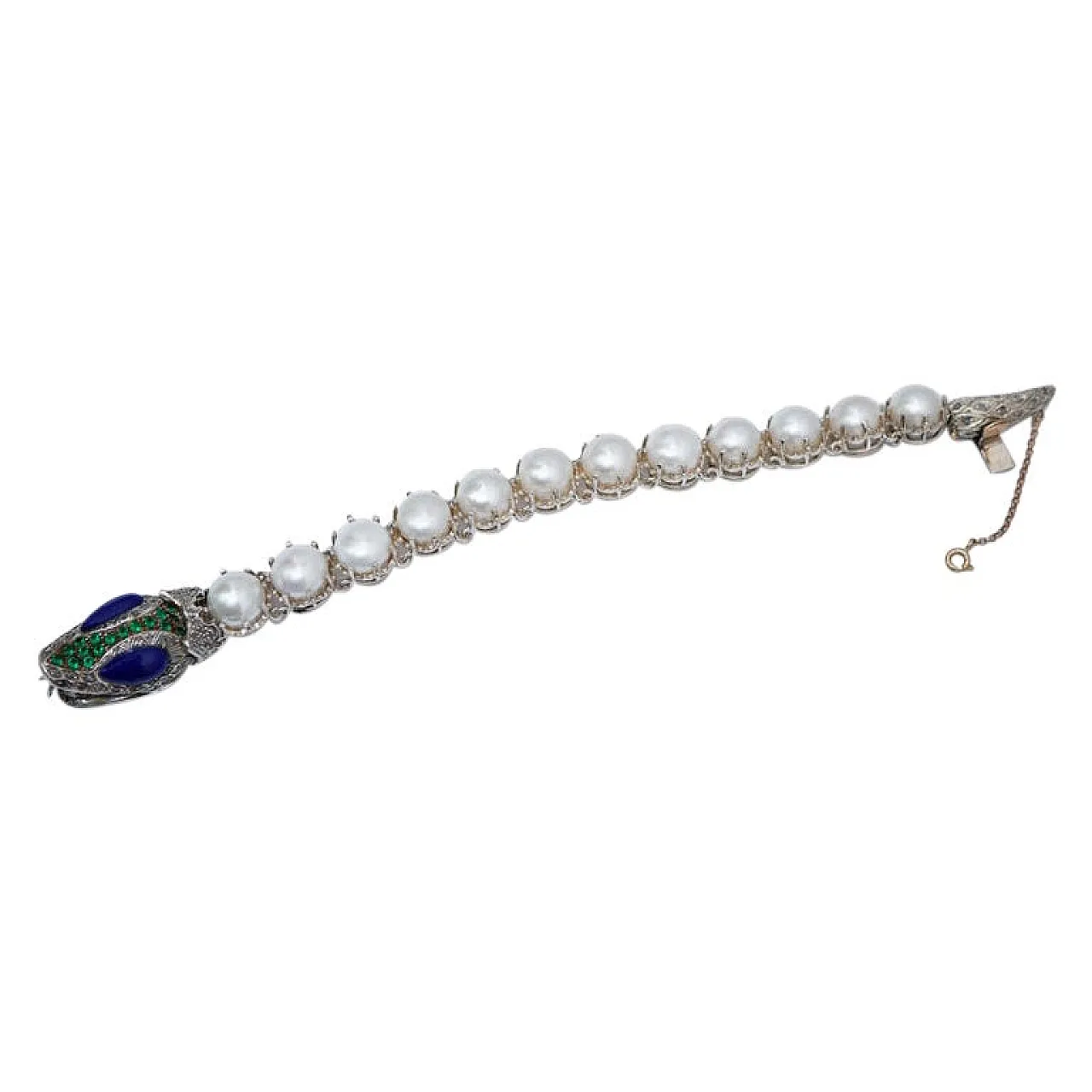 Bracciale con spinello, diamanti, perle, lapis, oro e argento, anni 60 1