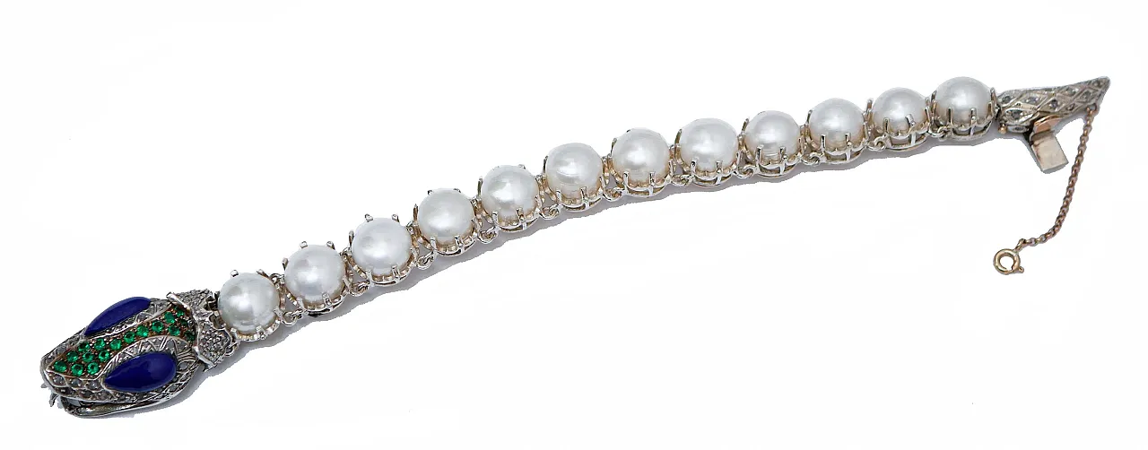 Spinel, diamonds, pearls, lapis, rose gold and silver bracelet, 1960s 2