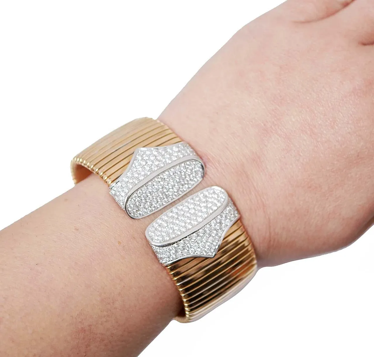 TuboGas bracelet in white and rose gold with diamonds, 1970s 5