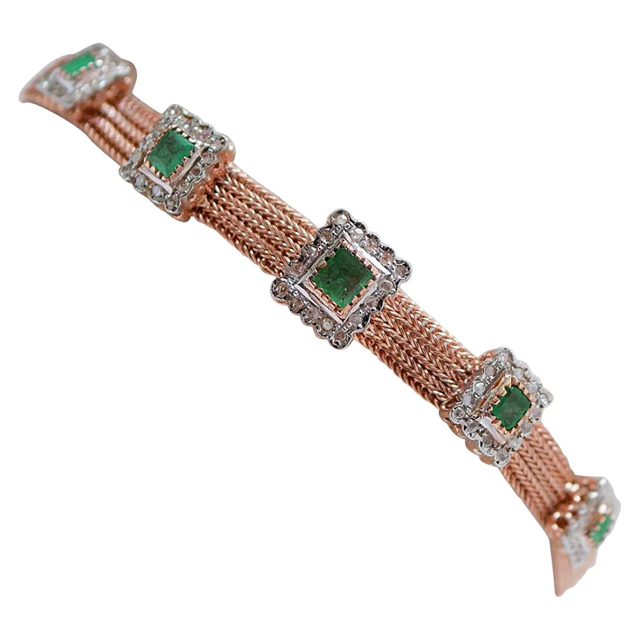 Bracciale in argento, oro rosa, smeraldi e diamanti, anni '50 1