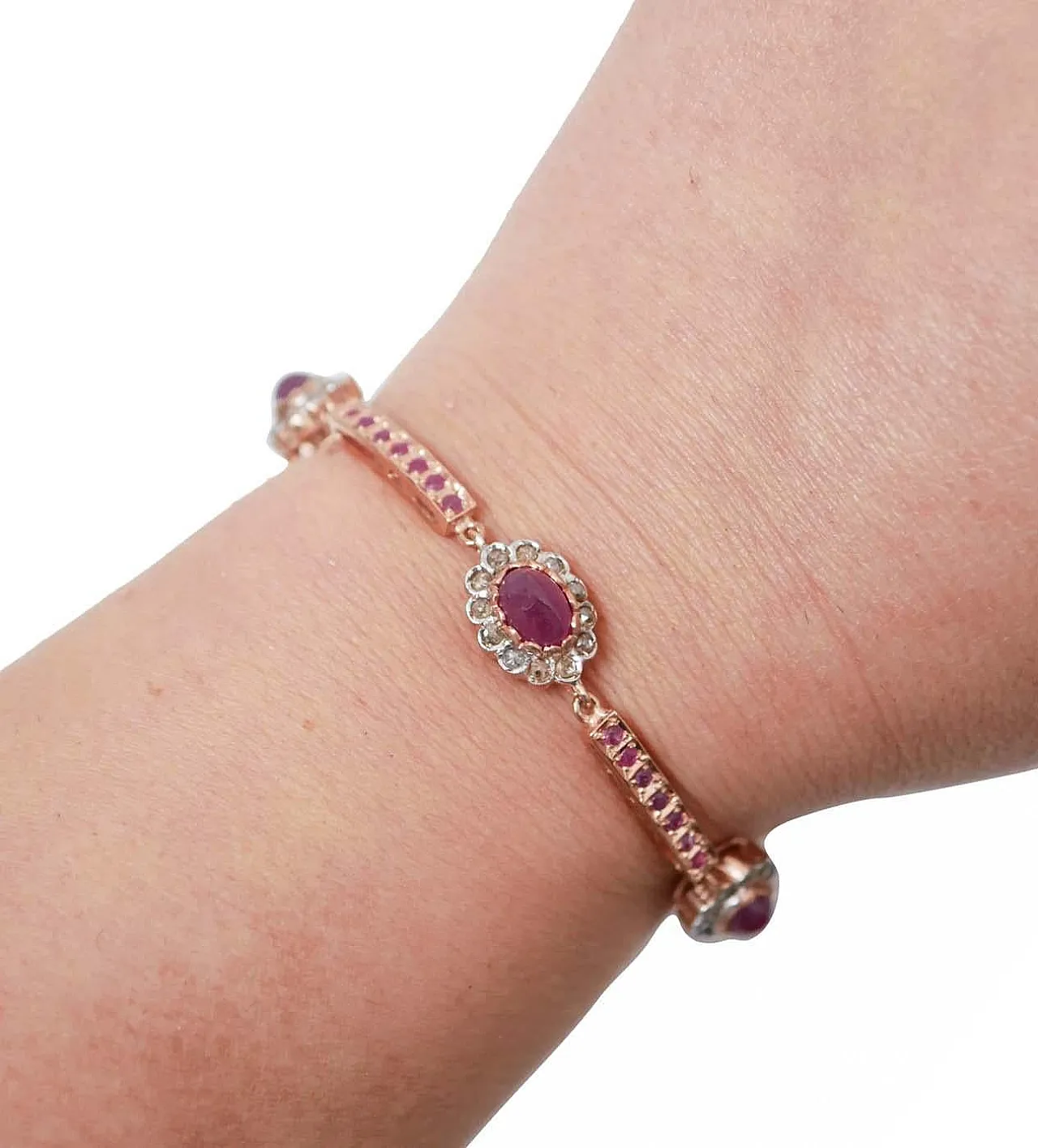 Bracelet with rubies, diamonds, rose gold and silver, 1960s 5