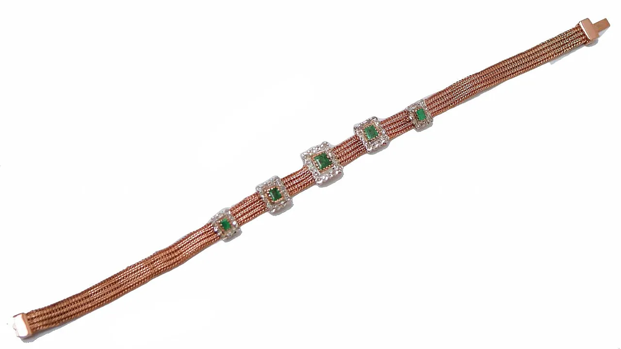 Bracciale in argento, oro rosa, smeraldi e diamanti, anni '50 2