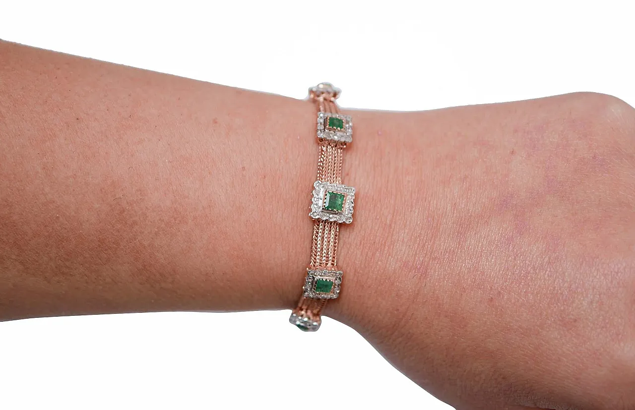 Silver, rose gold, emeralds and diamonds bracelet, 1950s 4