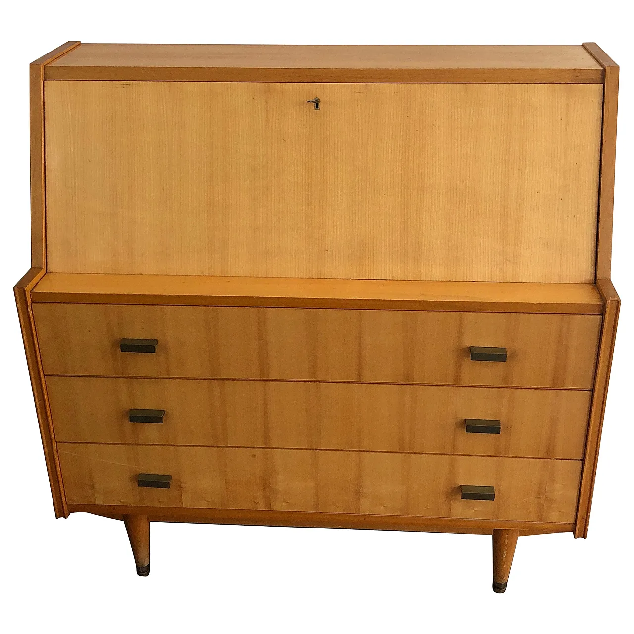 Secretaire with flap in sycamore, 1970s 1