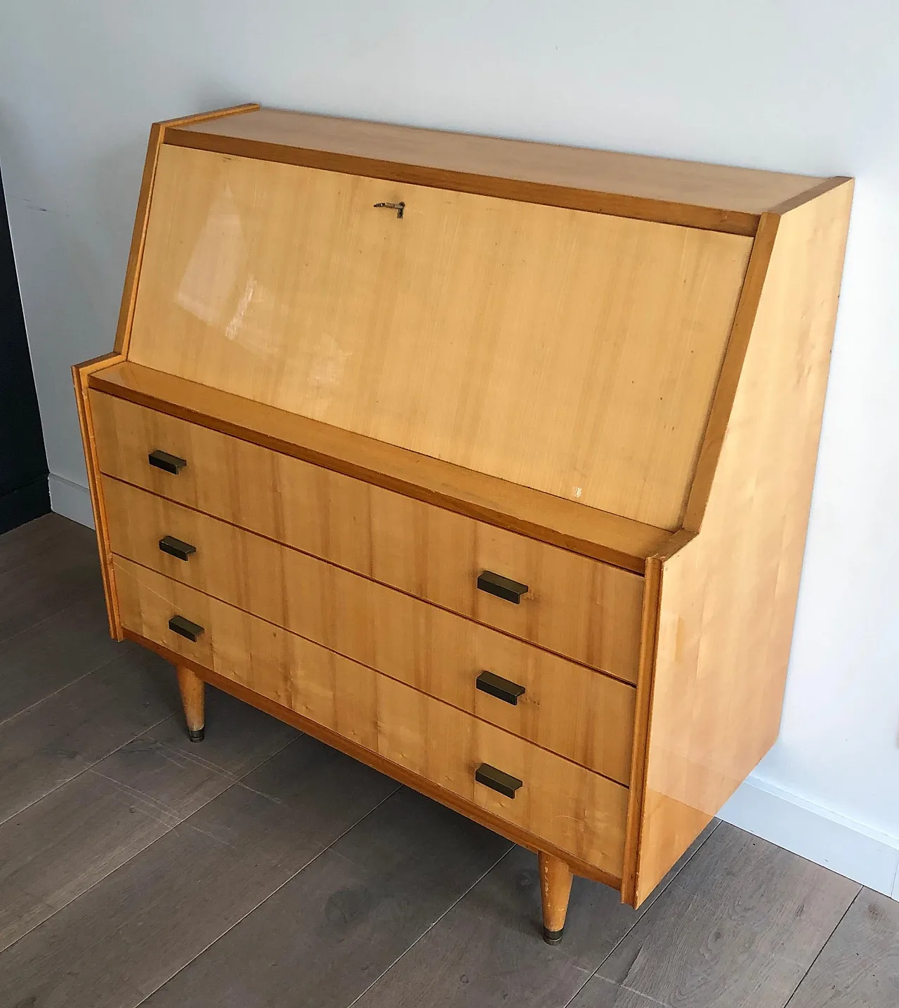 Secretaire with flap in sycamore, 1970s 2