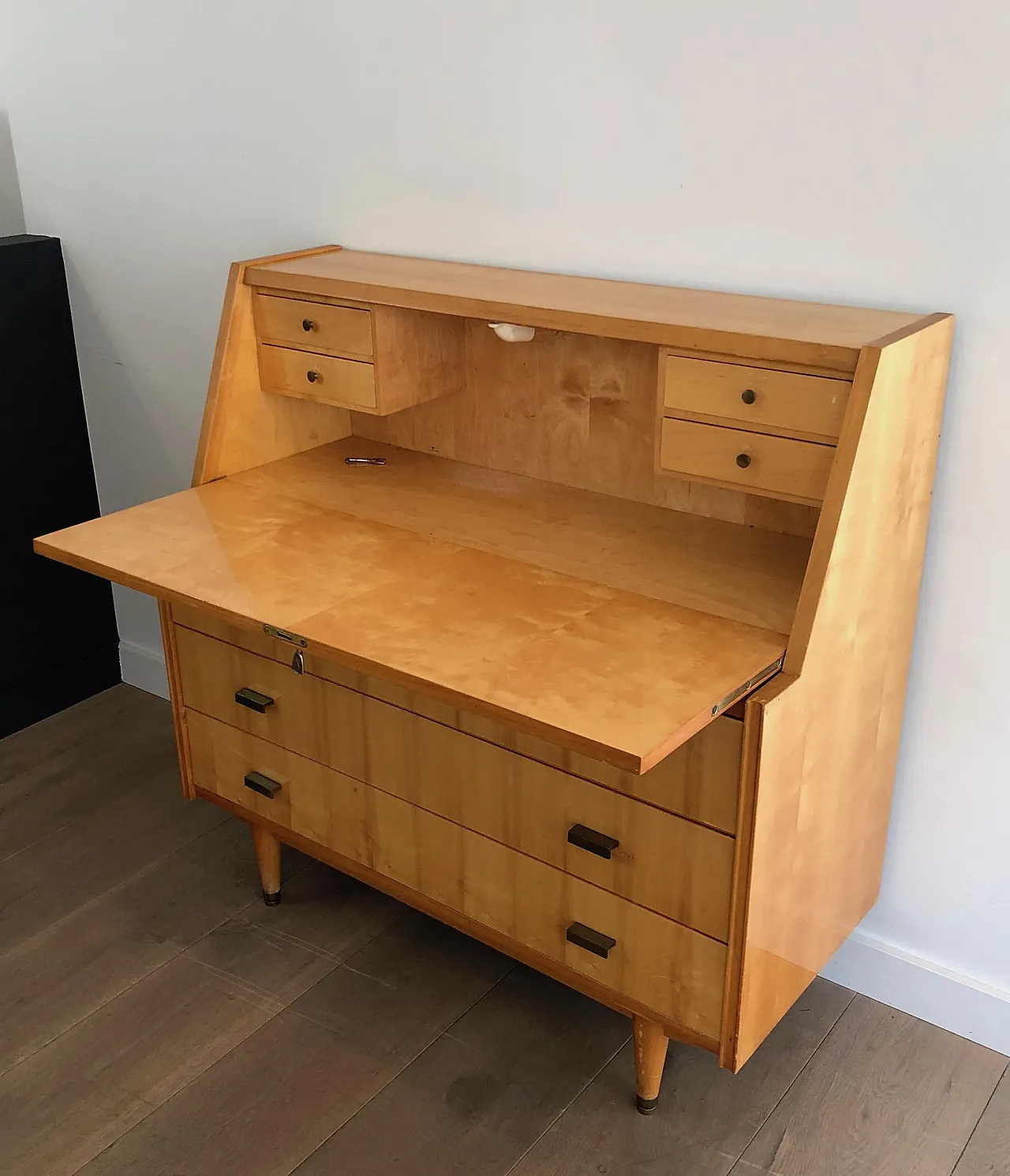 Secretaire with flap in sycamore, 1970s 3