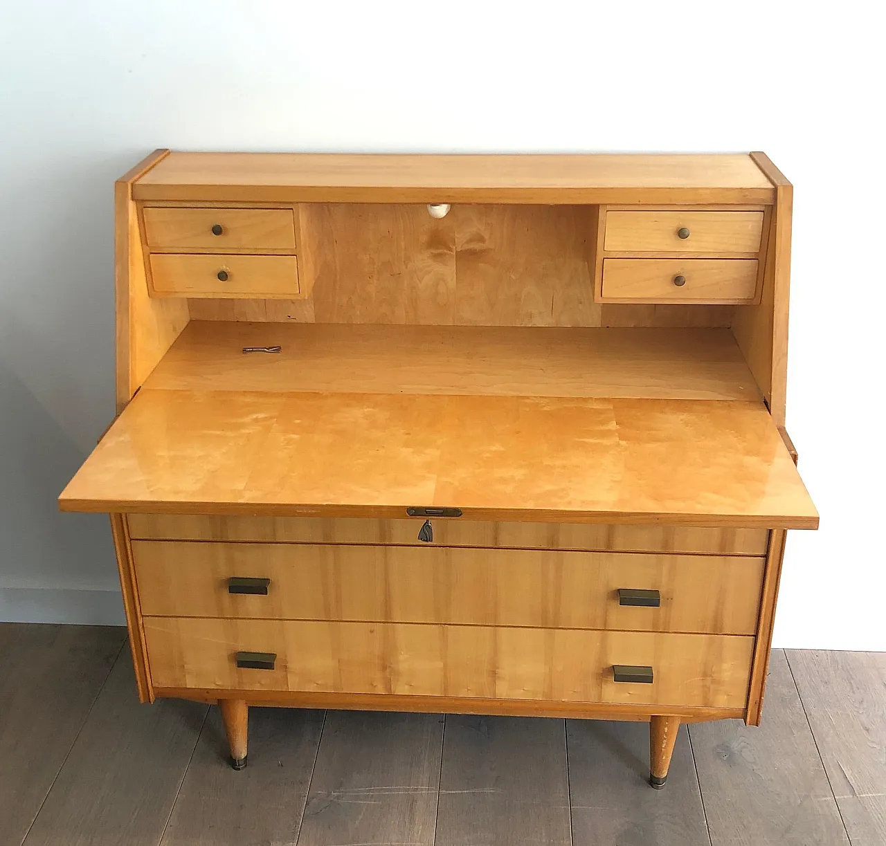 Secretaire with flap in sycamore, 1970s 4