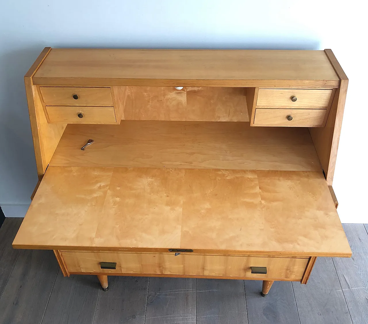 Secretaire with flap in sycamore, 1970s 5