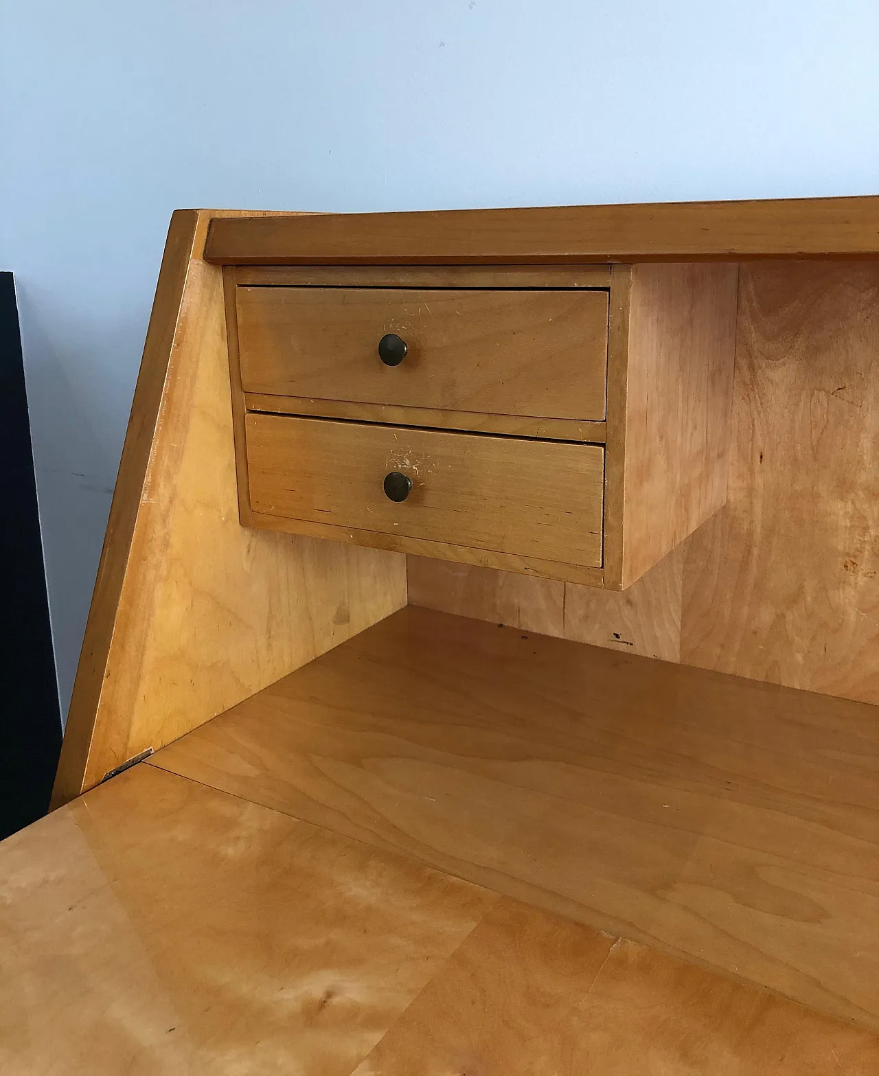 Secretaire with flap in sycamore, 1970s 6