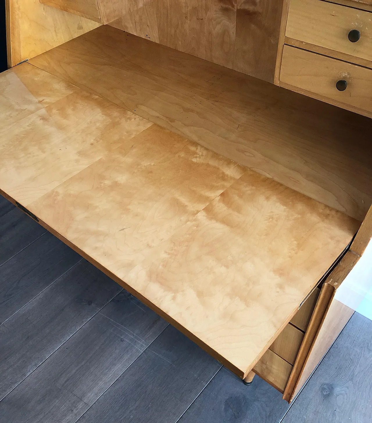 Secretaire with flap in sycamore, 1970s 8