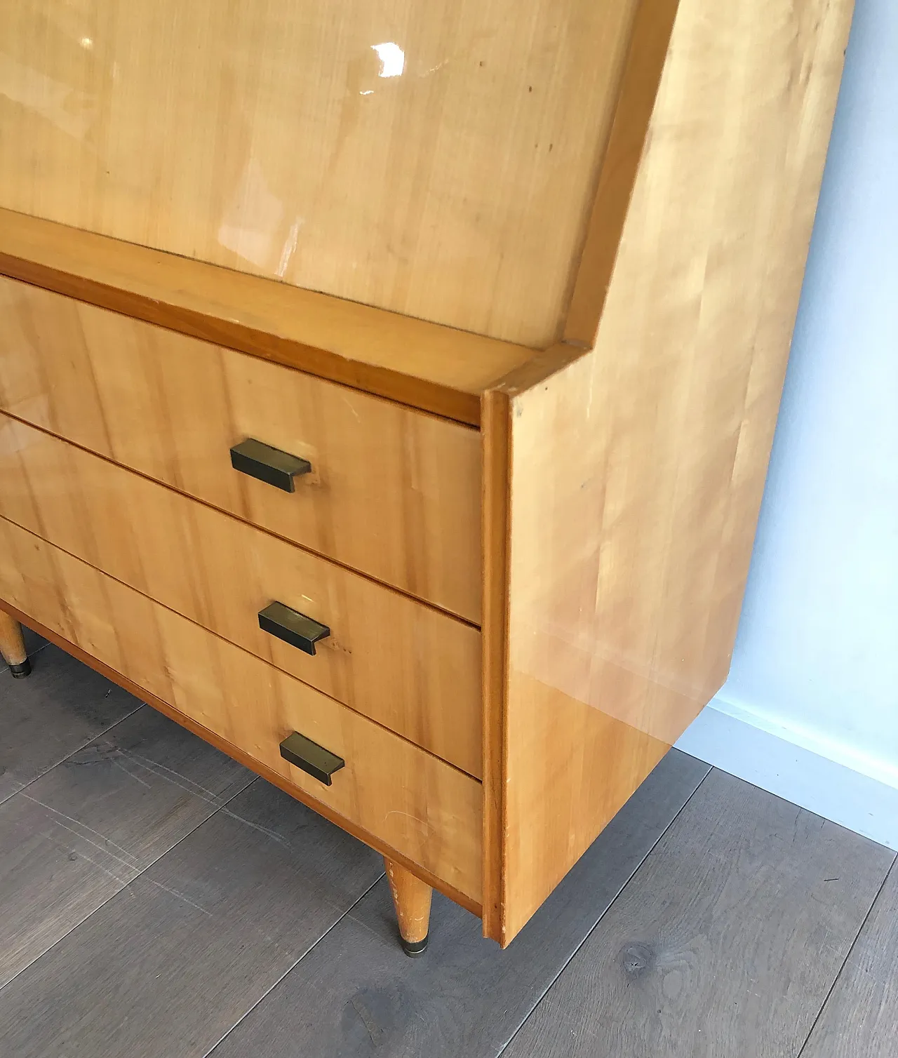 Secretaire with flap in sycamore, 1970s 10