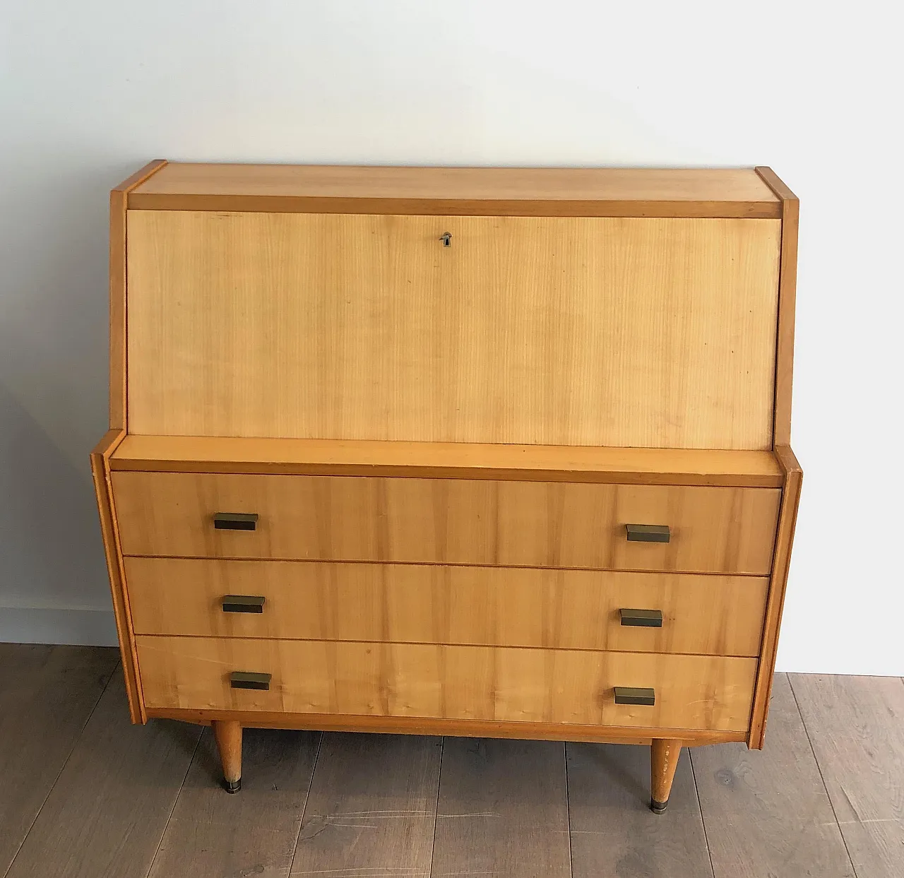 Secretaire with flap in sycamore, 1970s 12