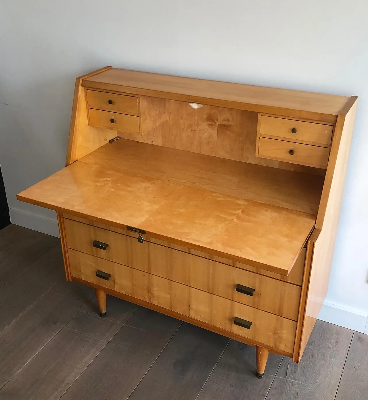 Secretaire with flap in sycamore, 1970s 19