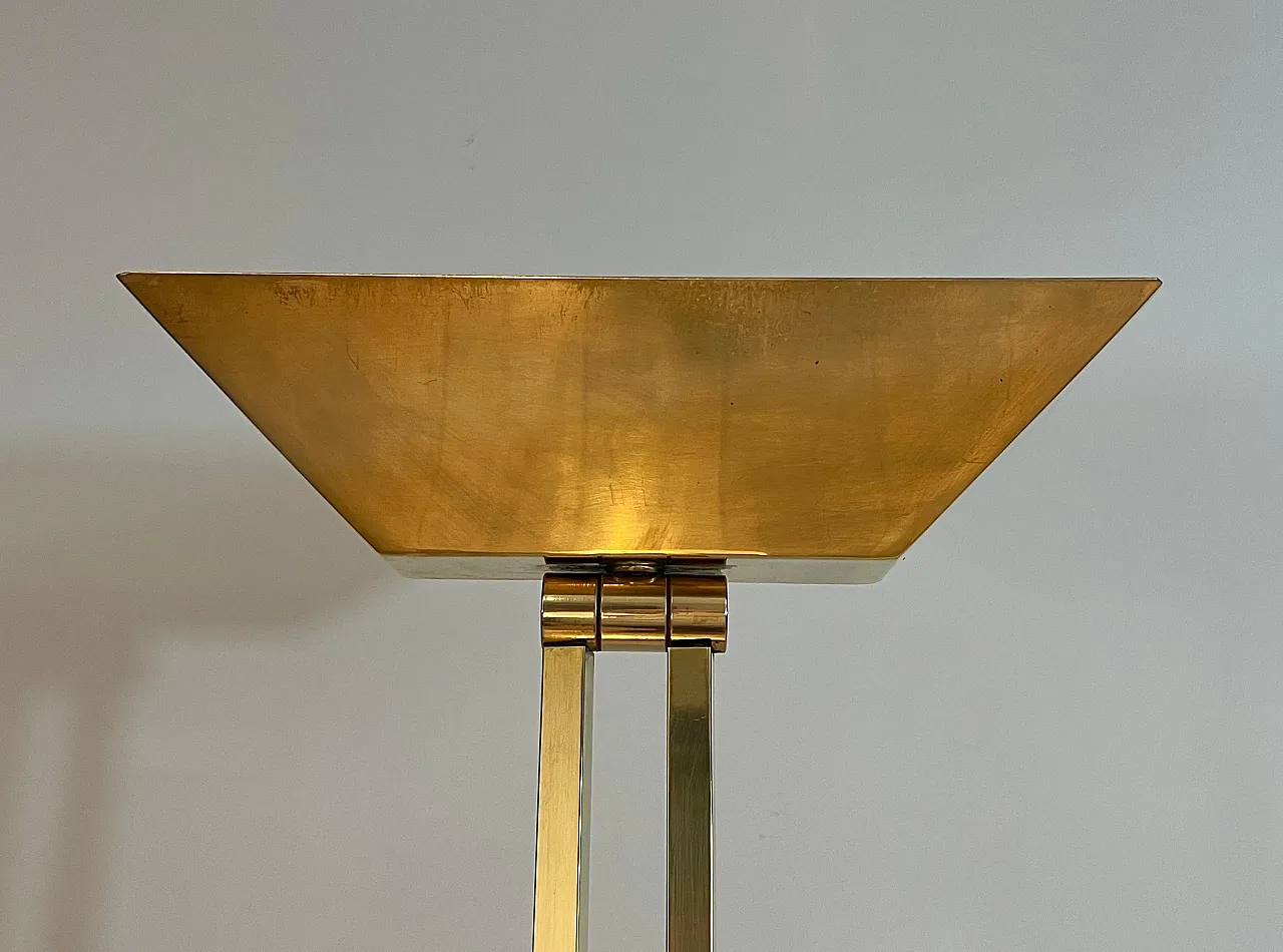 Brass parquet floor lamp on a travertine base, 1970s 8