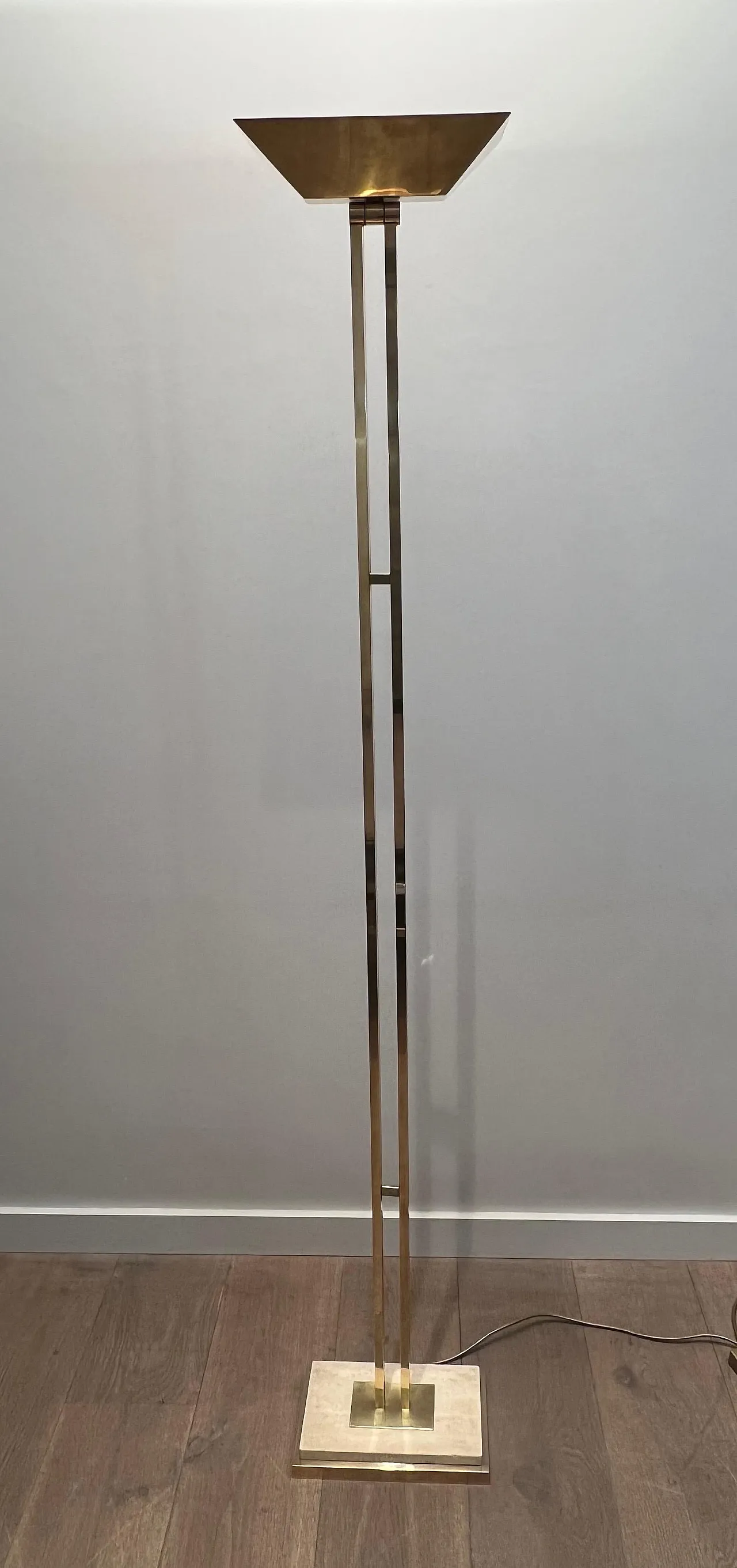 Brass parquet floor lamp on a travertine base, 1970s 17