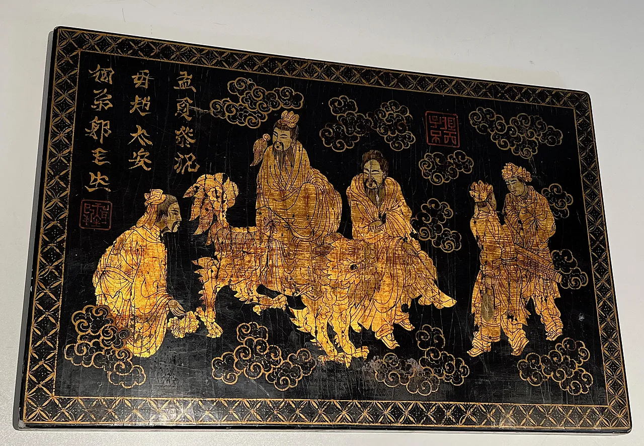 Lacquered and gilded painting with Chinese decorations, 1970s 2