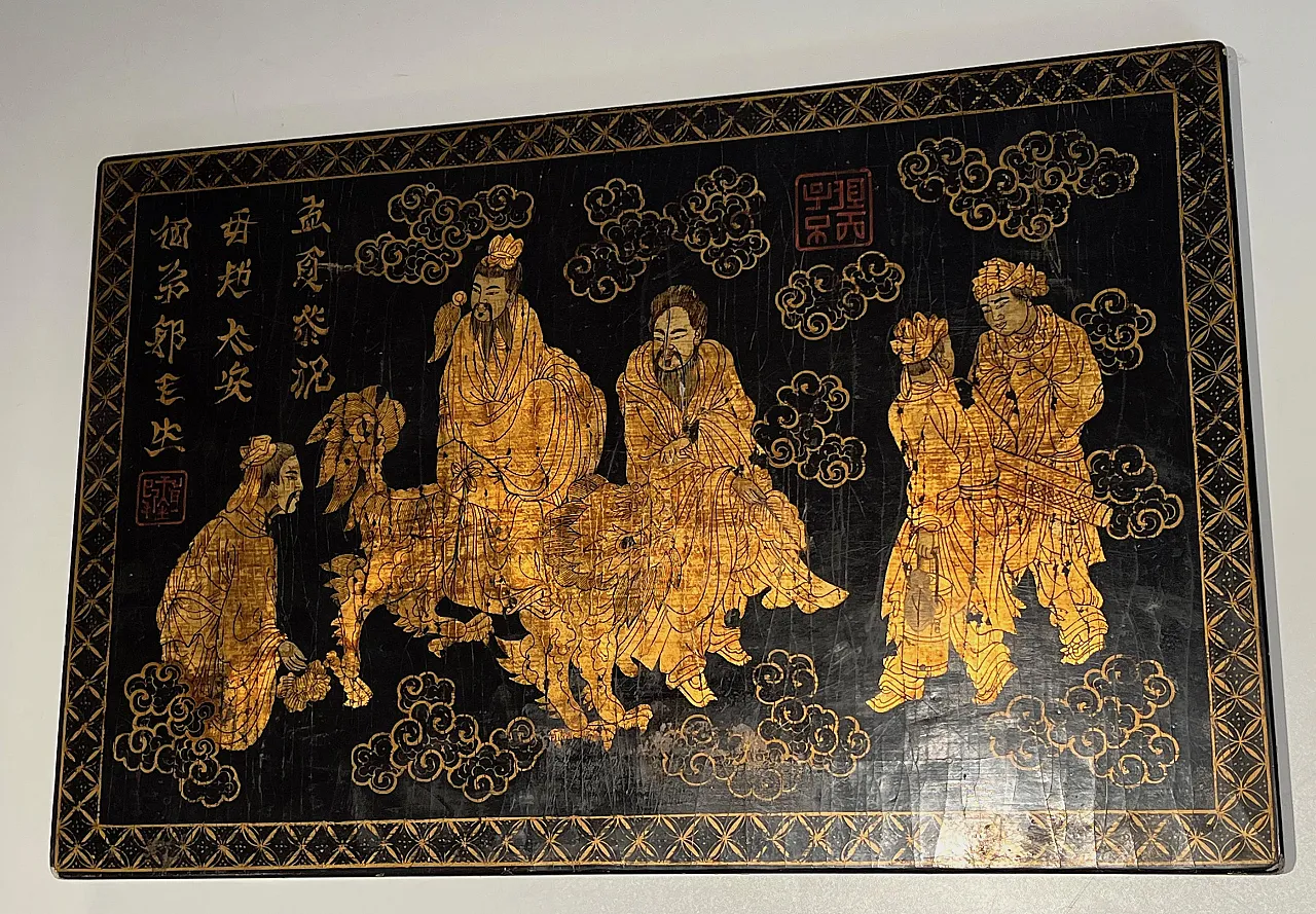 Lacquered and gilded painting with Chinese decorations, 1970s 4