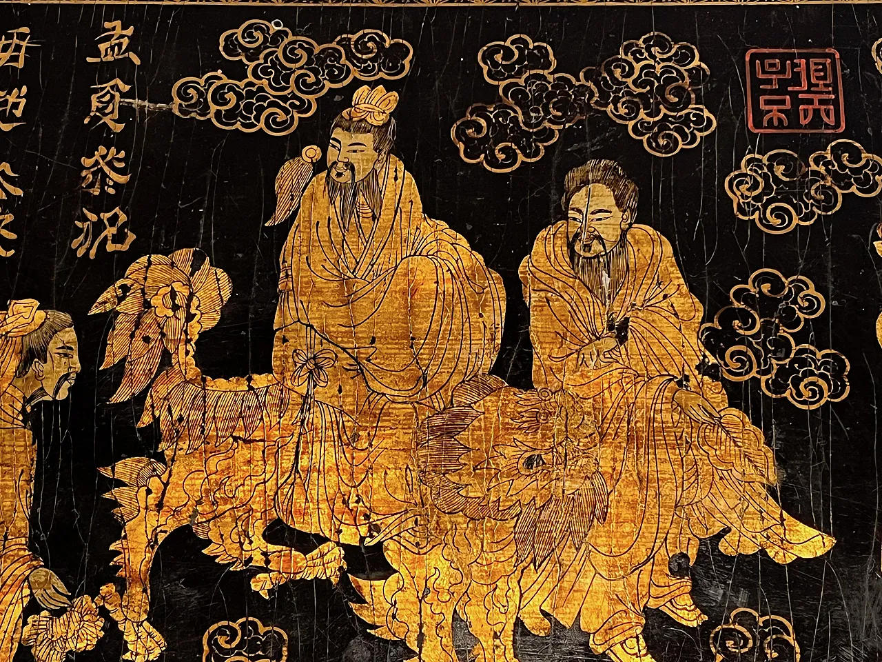 Lacquered and gilded painting with Chinese decorations, 1970s 8