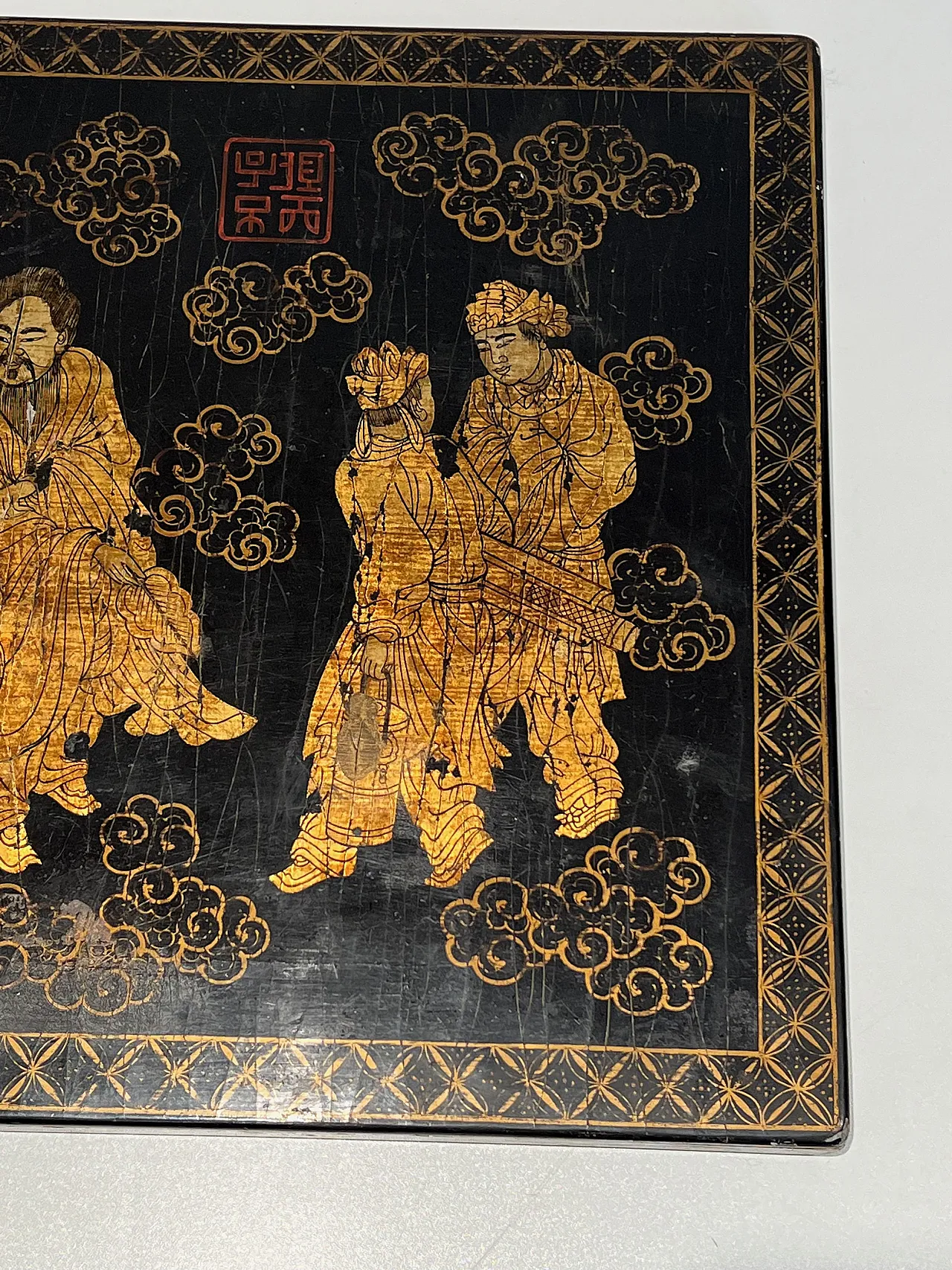 Lacquered and gilded painting with Chinese decorations, 1970s 9