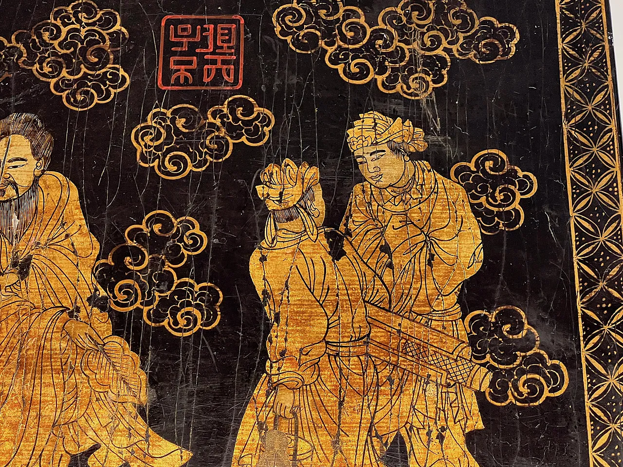 Lacquered and gilded painting with Chinese decorations, 1970s 11