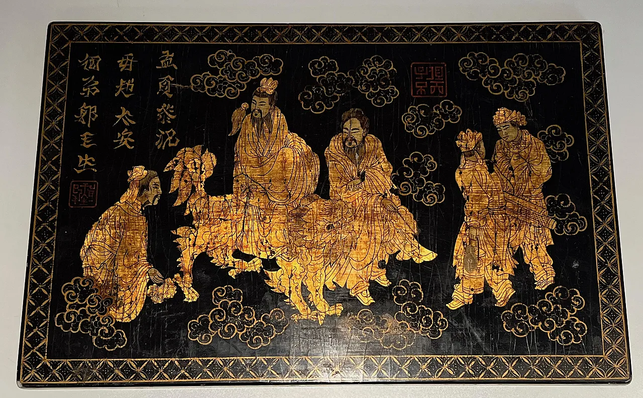 Lacquered and gilded painting with Chinese decorations, 1970s 12