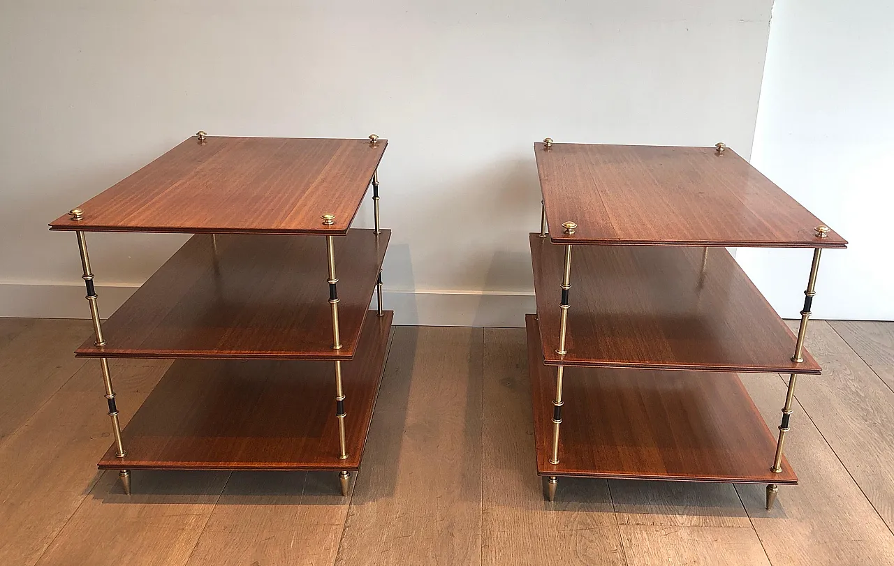 Pair of mahogany and brass consoles by Maison Jansen, 1940s 4