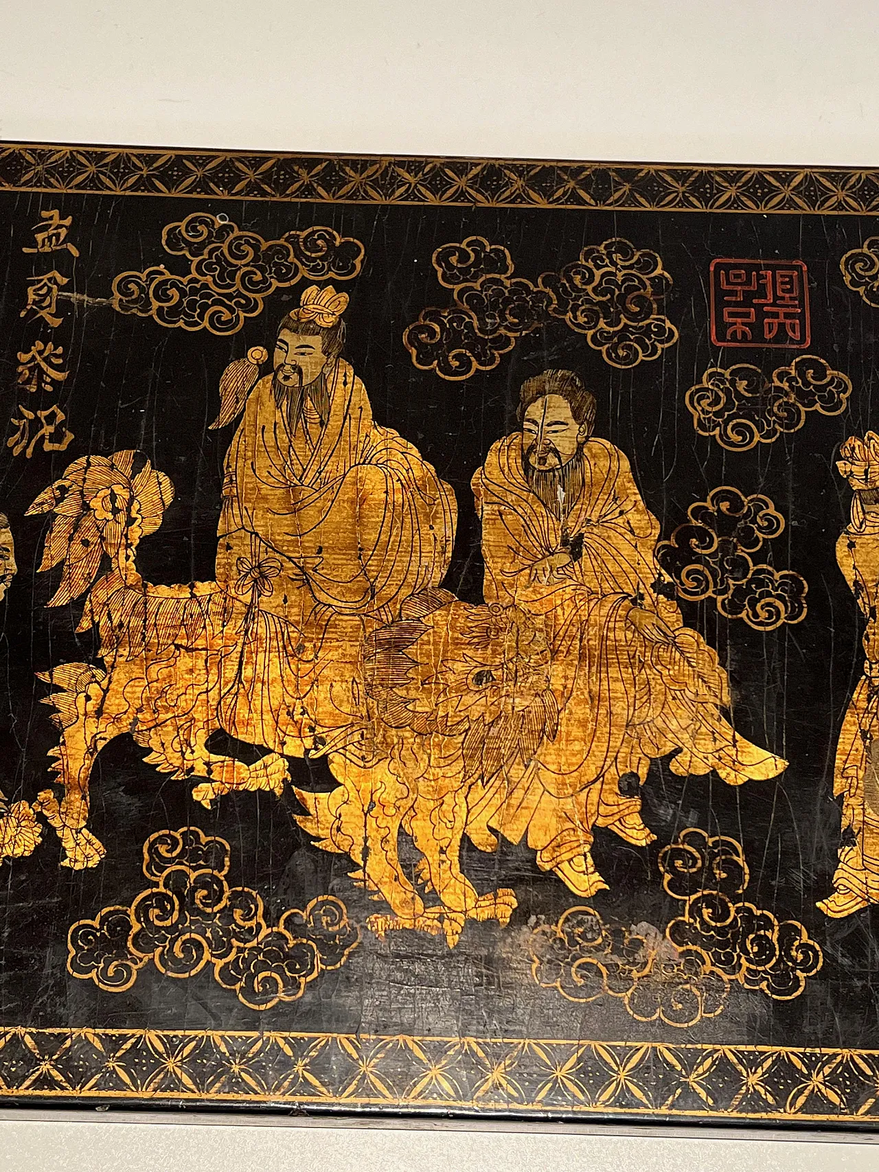 Lacquered and gilded painting with Chinese decorations, 1970s 15