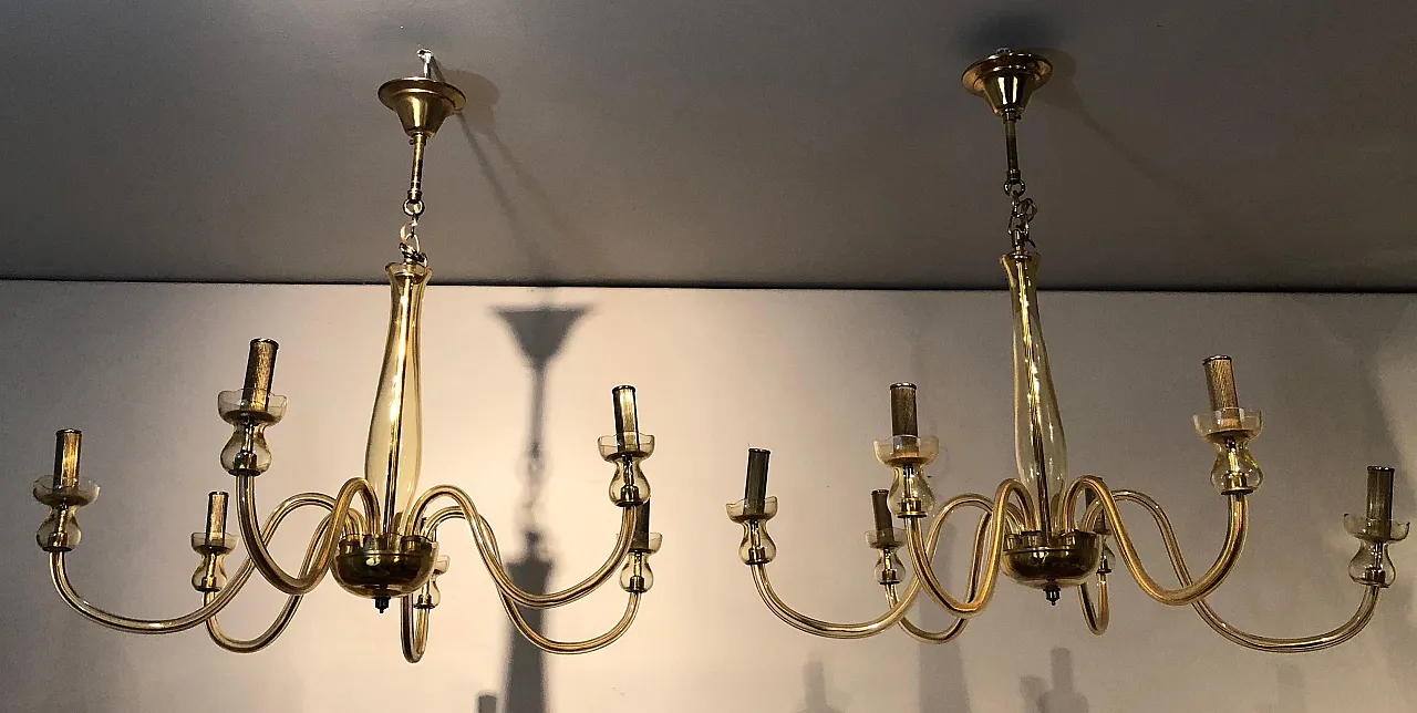 Pair of Murano champagne crystal chandeliers, 1970s 13