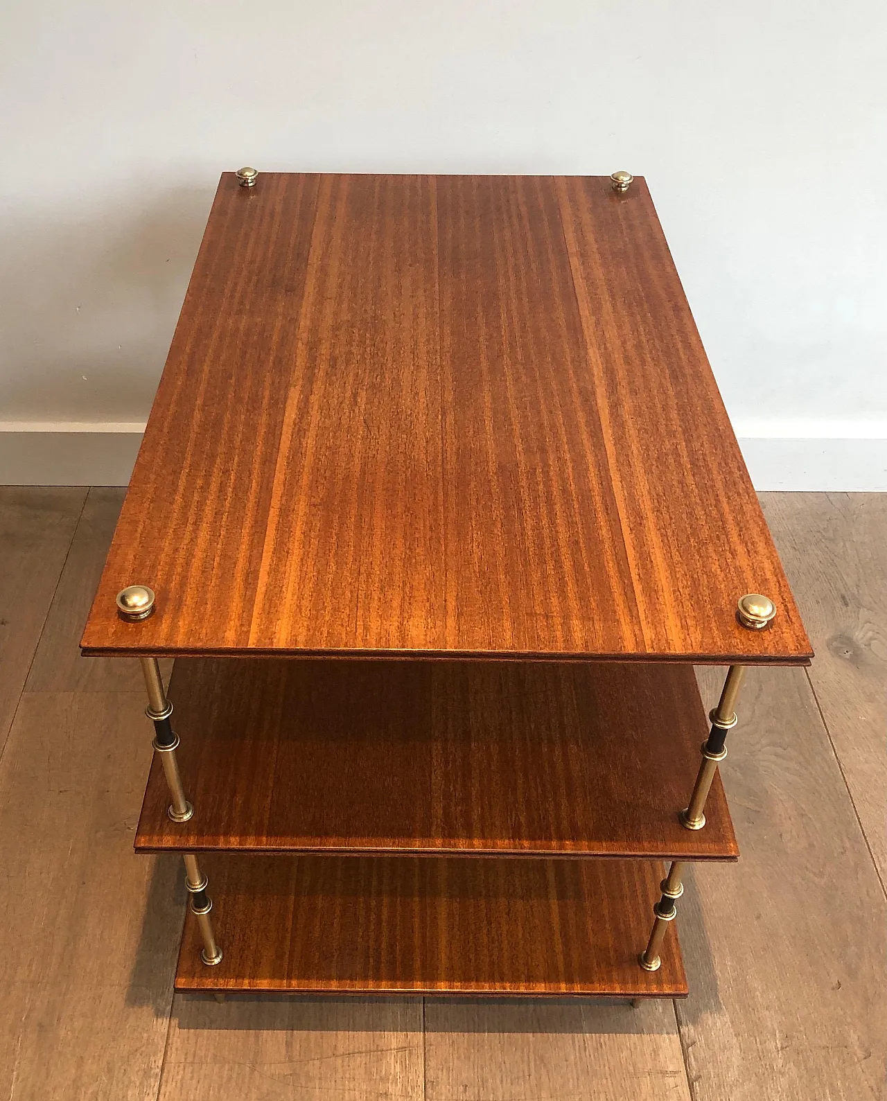 Pair of mahogany and brass consoles by Maison Jansen, 1940s 6