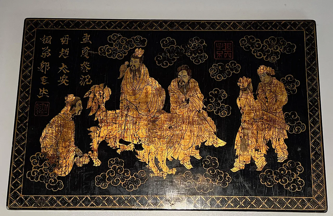 Lacquered and gilded painting with Chinese decorations, 1970s 19