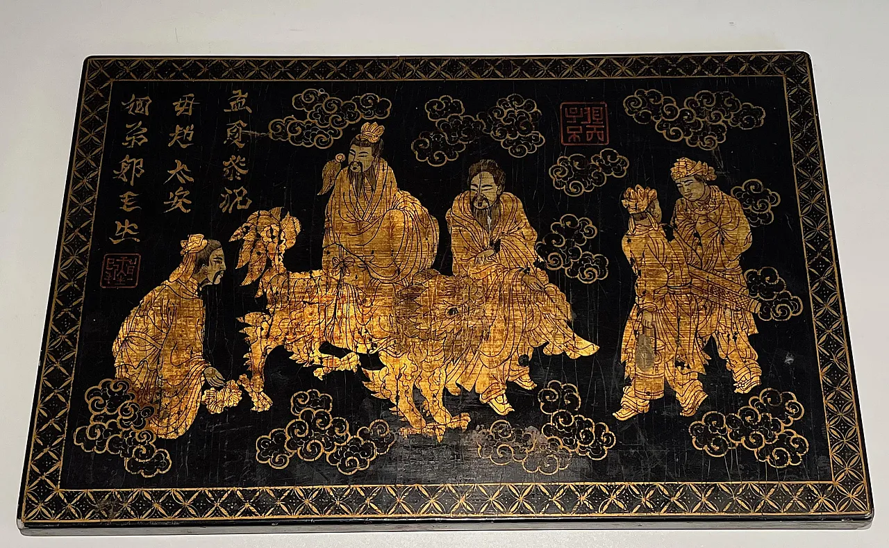 Lacquered and gilded painting with Chinese decorations, 1970s 20