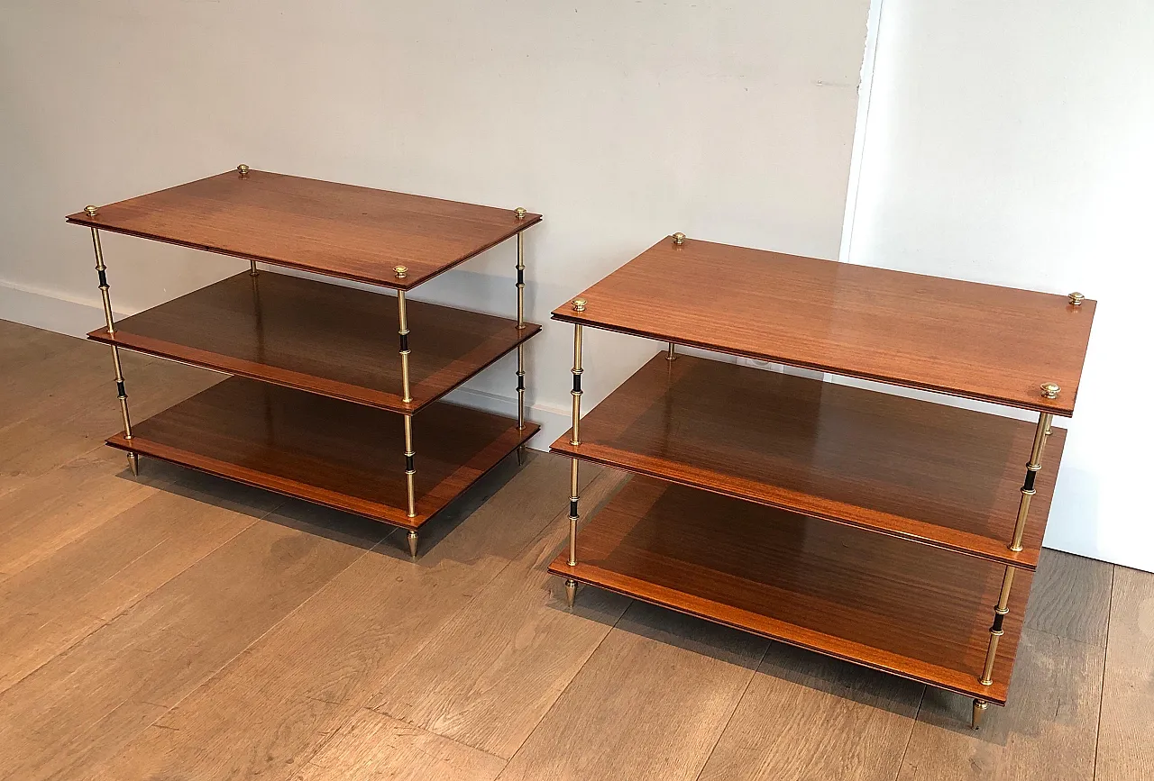 Pair of mahogany and brass consoles by Maison Jansen, 1940s 12