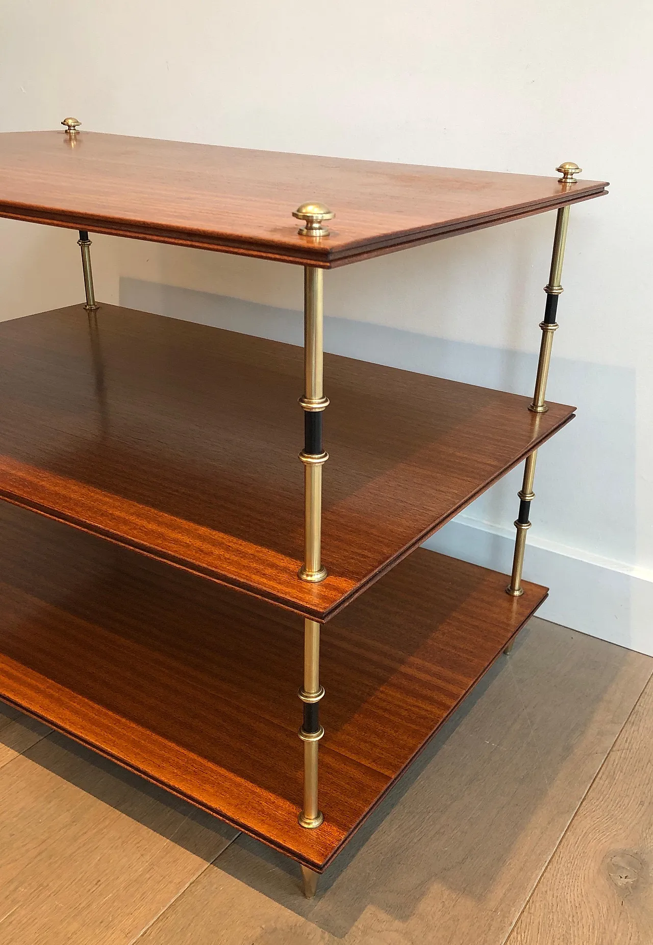 Pair of mahogany and brass consoles by Maison Jansen, 1940s 13