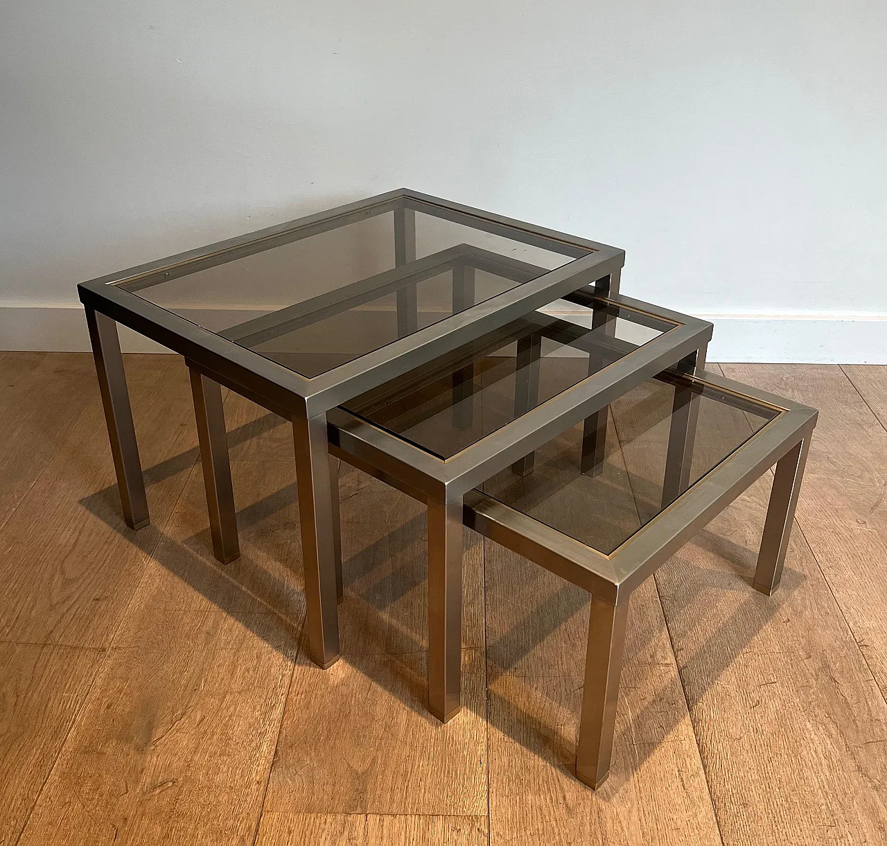 3 Brass and brushed steel nesting tables, 1970s 2