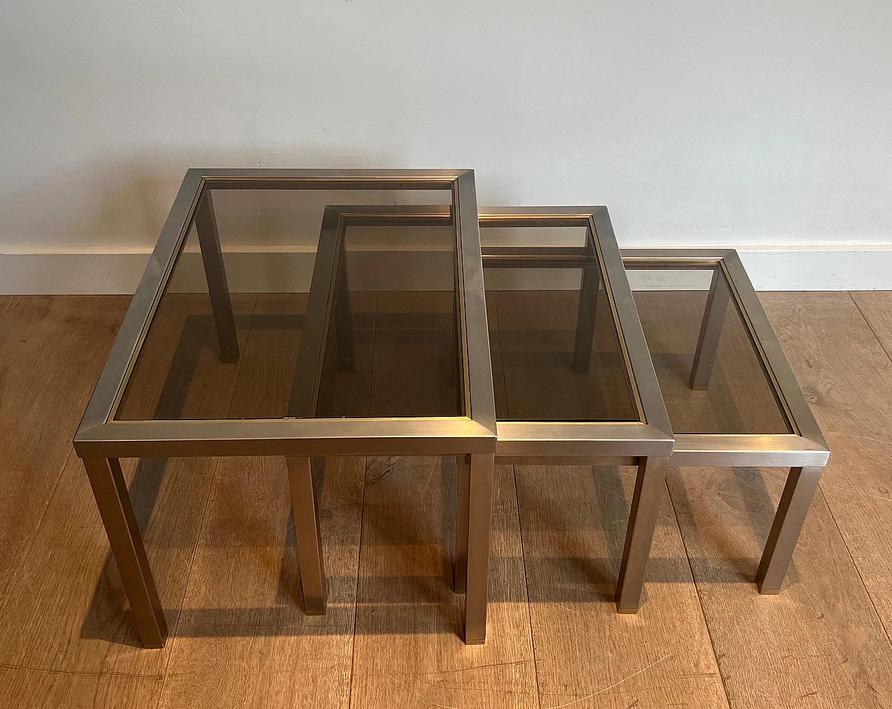 3 Brass and brushed steel nesting tables, 1970s 3