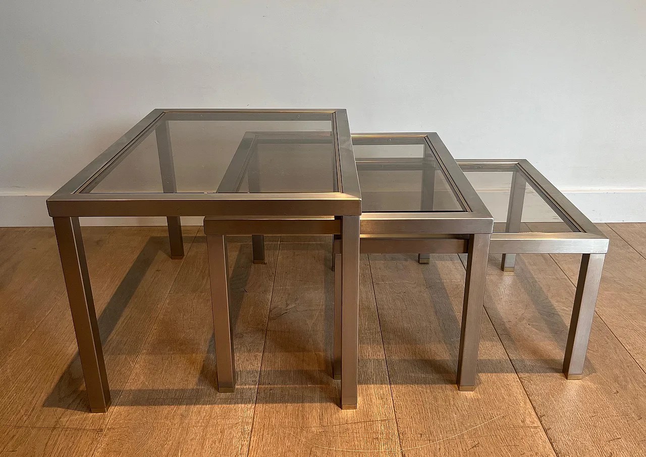 3 Brass and brushed steel nesting tables, 1970s 4