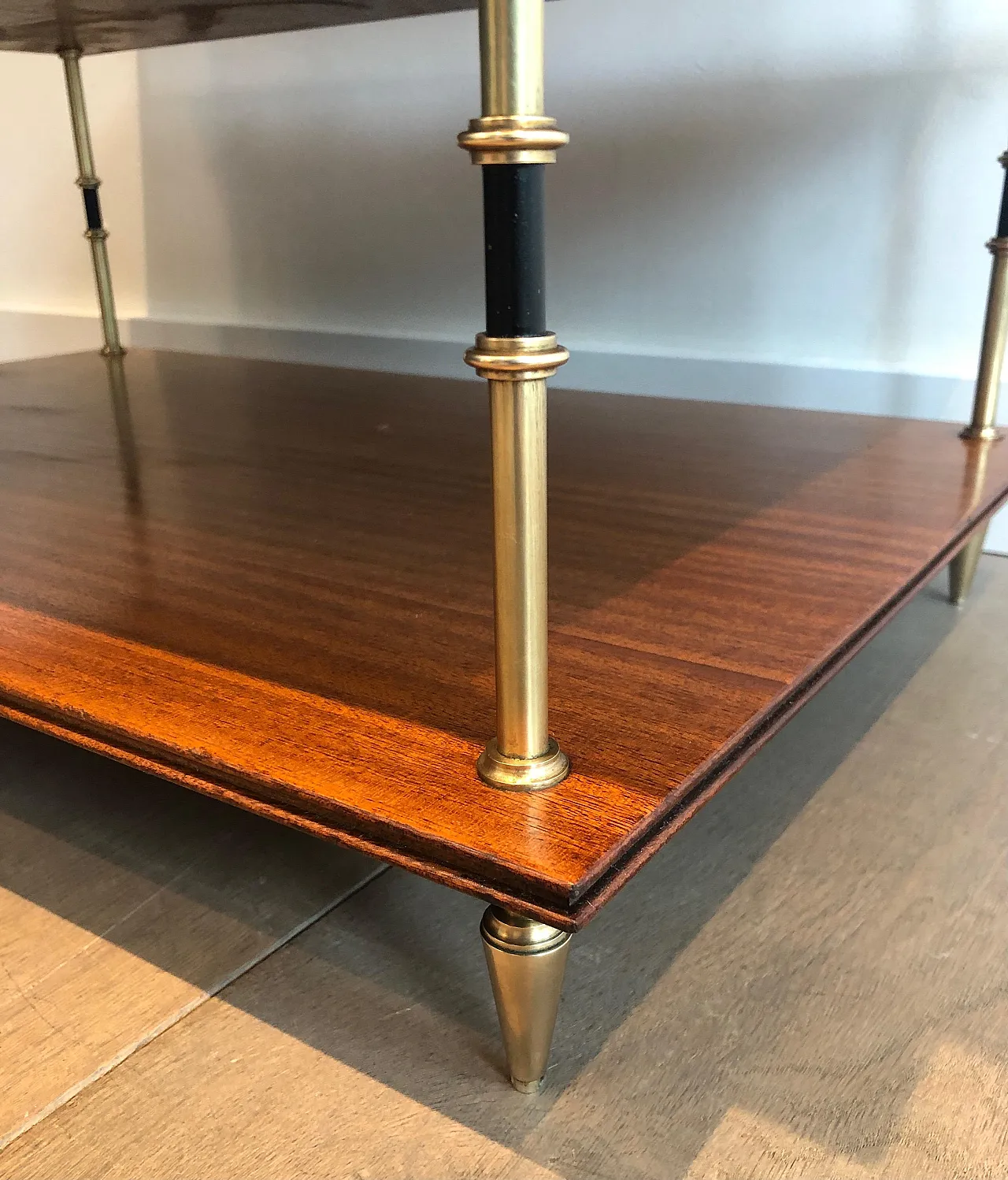 Pair of mahogany and brass consoles by Maison Jansen, 1940s 18