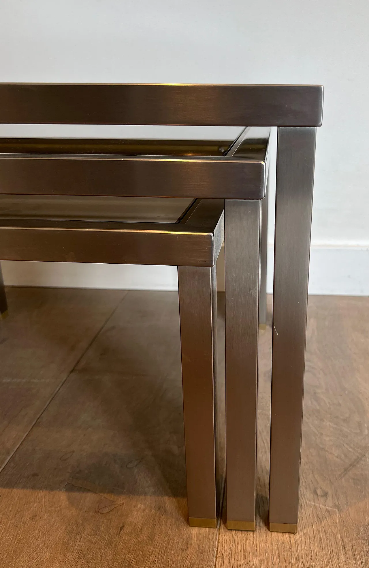 3 Brass and brushed steel nesting tables, 1970s 11