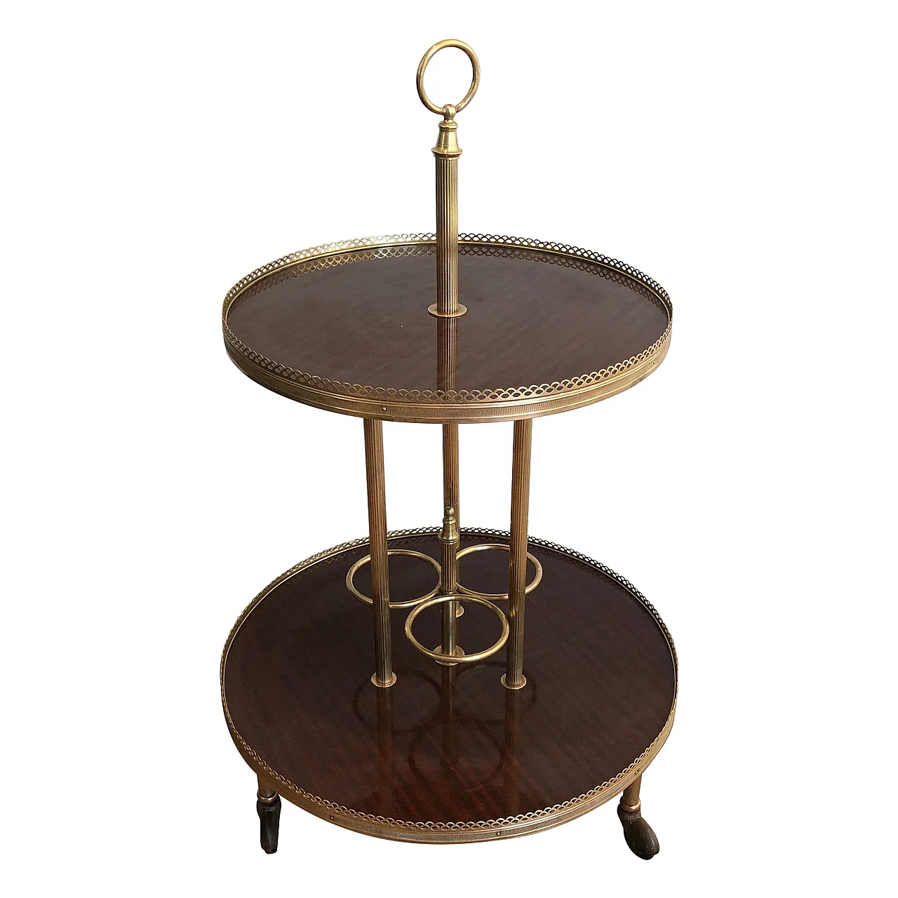 Mahogany and brass round beverage cart, 1940s 1