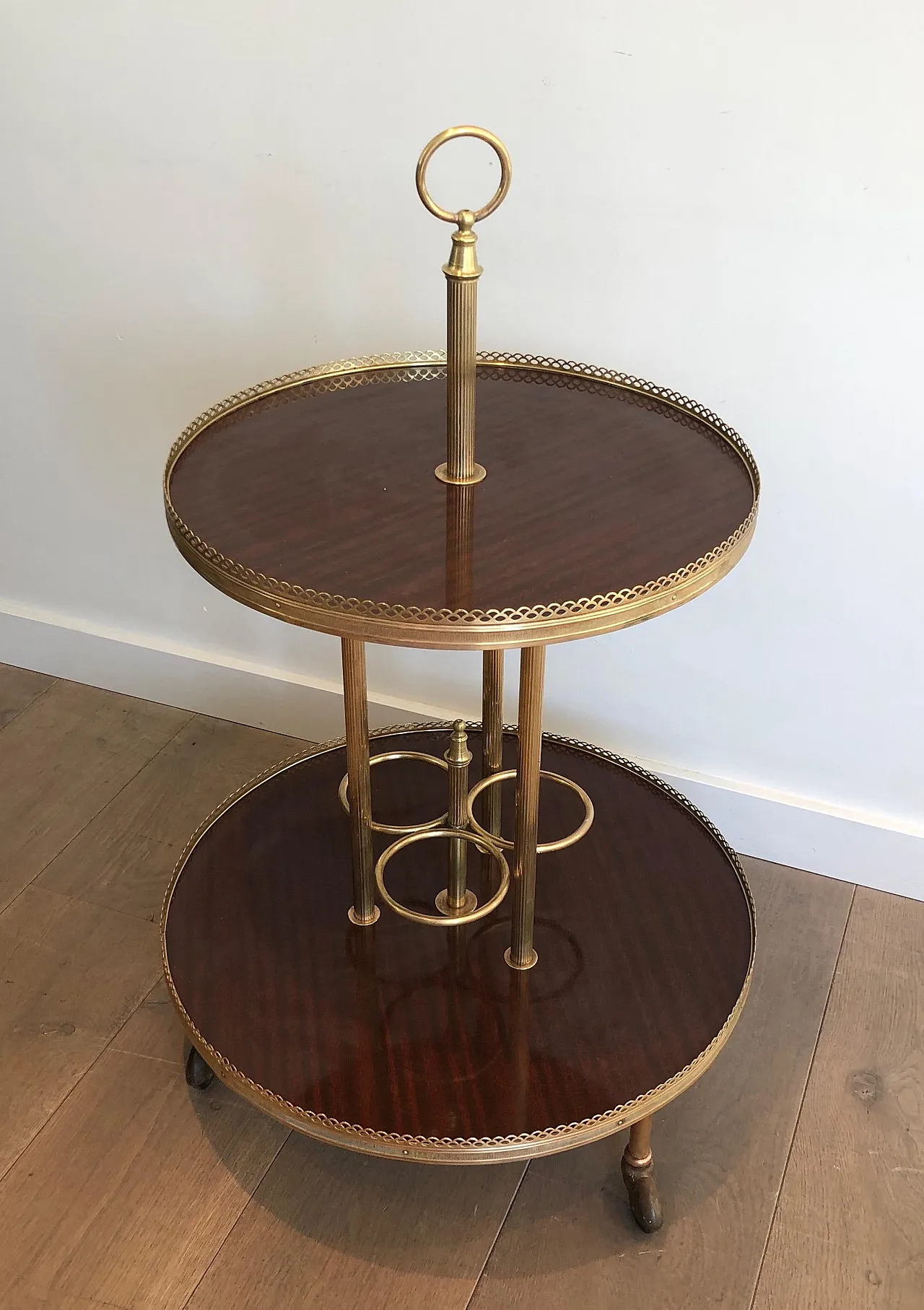 Mahogany and brass round beverage cart, 1940s 2