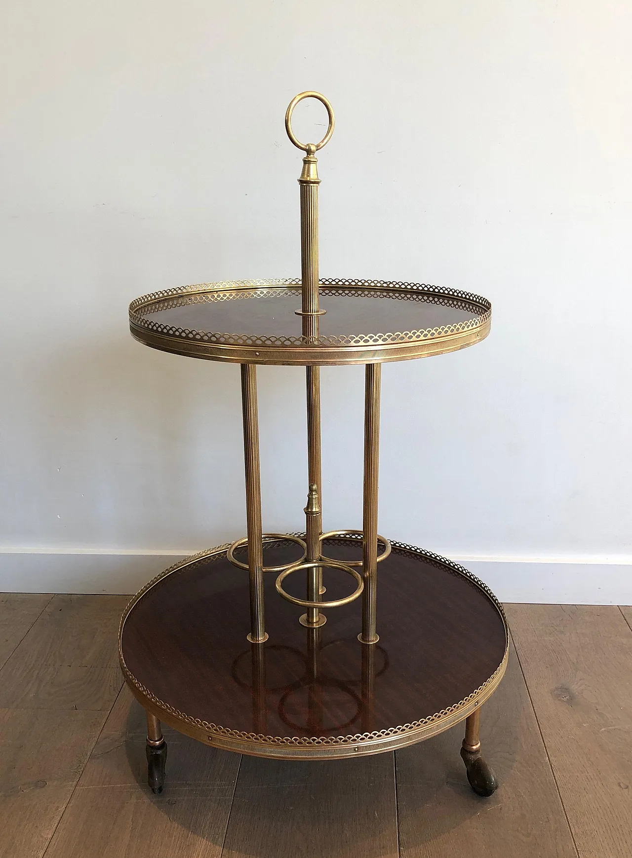 Mahogany and brass round beverage cart, 1940s 3