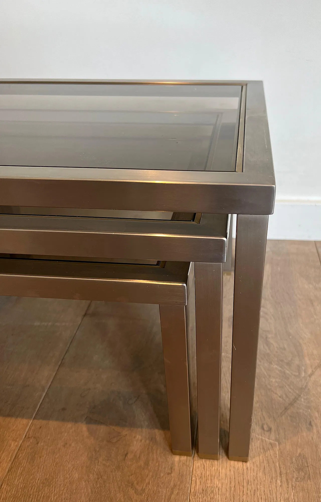 3 Brass and brushed steel nesting tables, 1970s 16