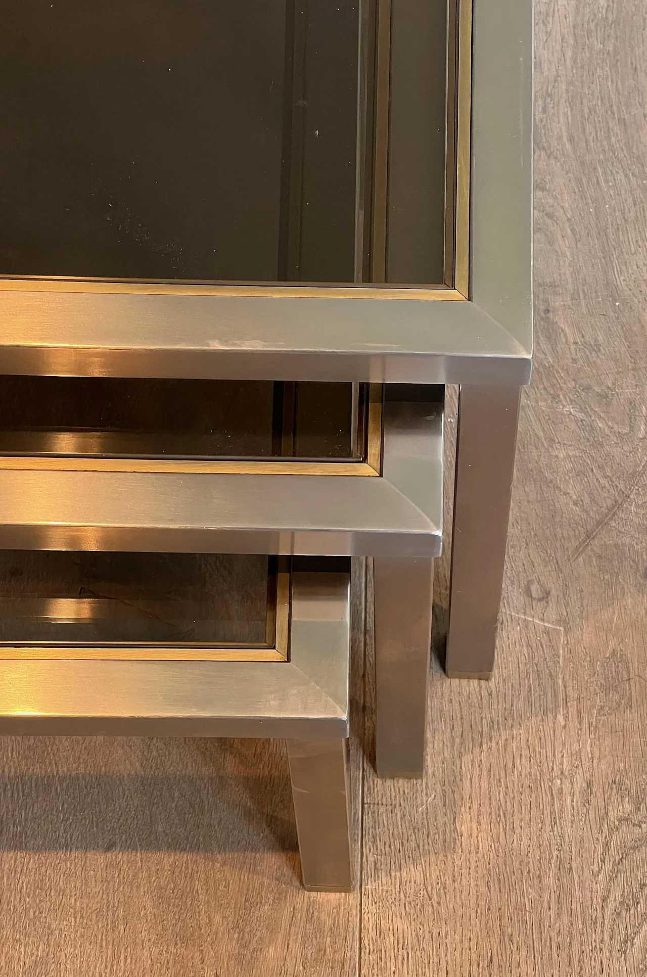 3 Brass and brushed steel nesting tables, 1970s 17