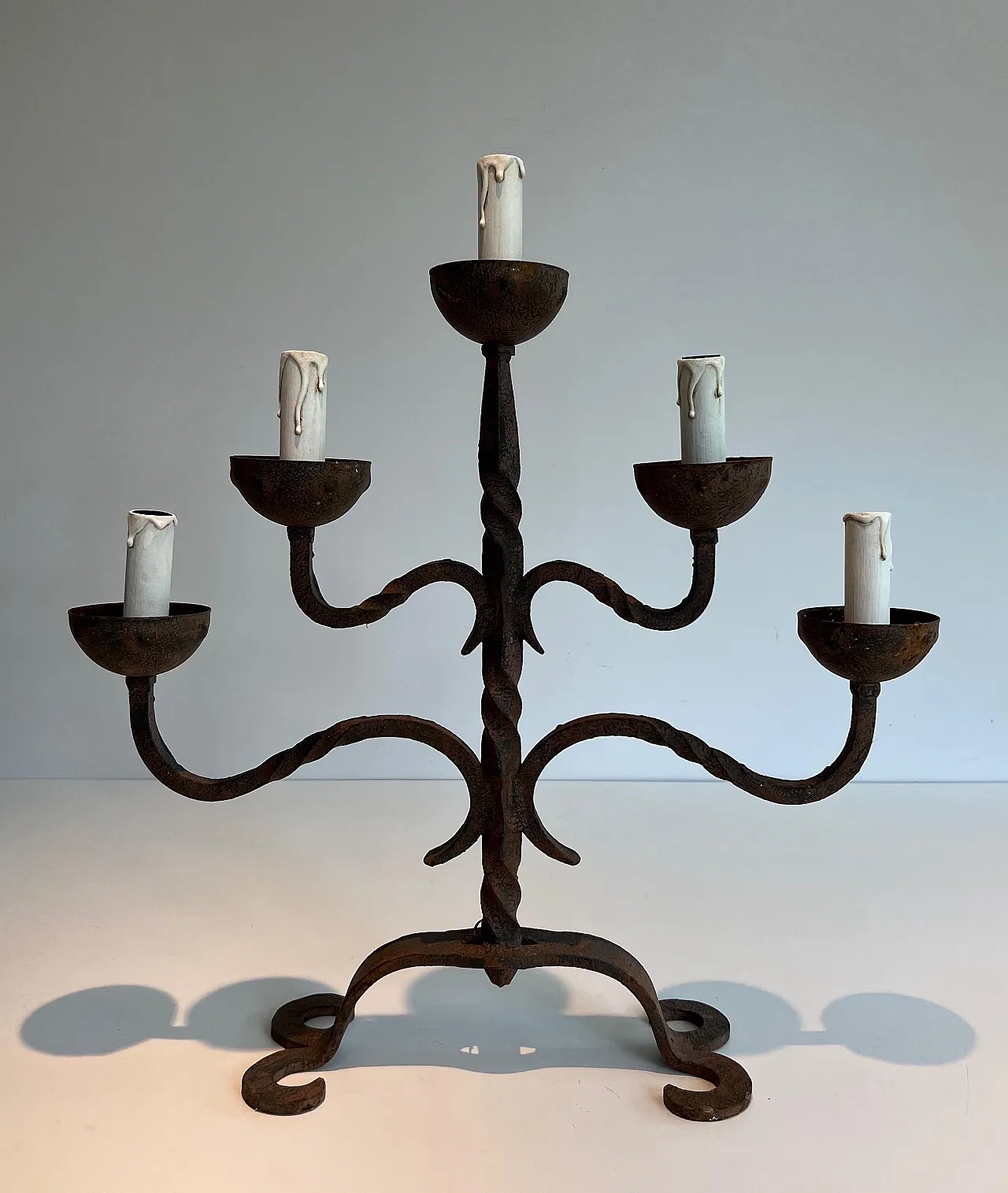 5 Lights wrought iron candlestick, 1950s 2