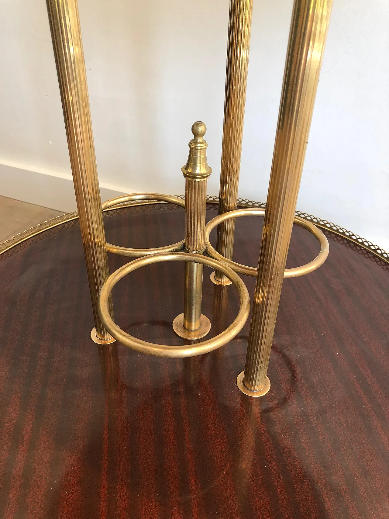 Mahogany and brass round beverage cart, 1940s 6