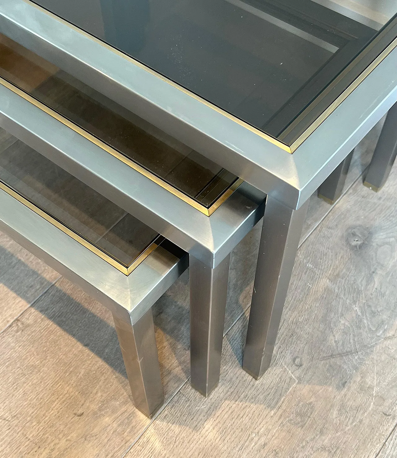 3 Brass and brushed steel nesting tables, 1970s 18