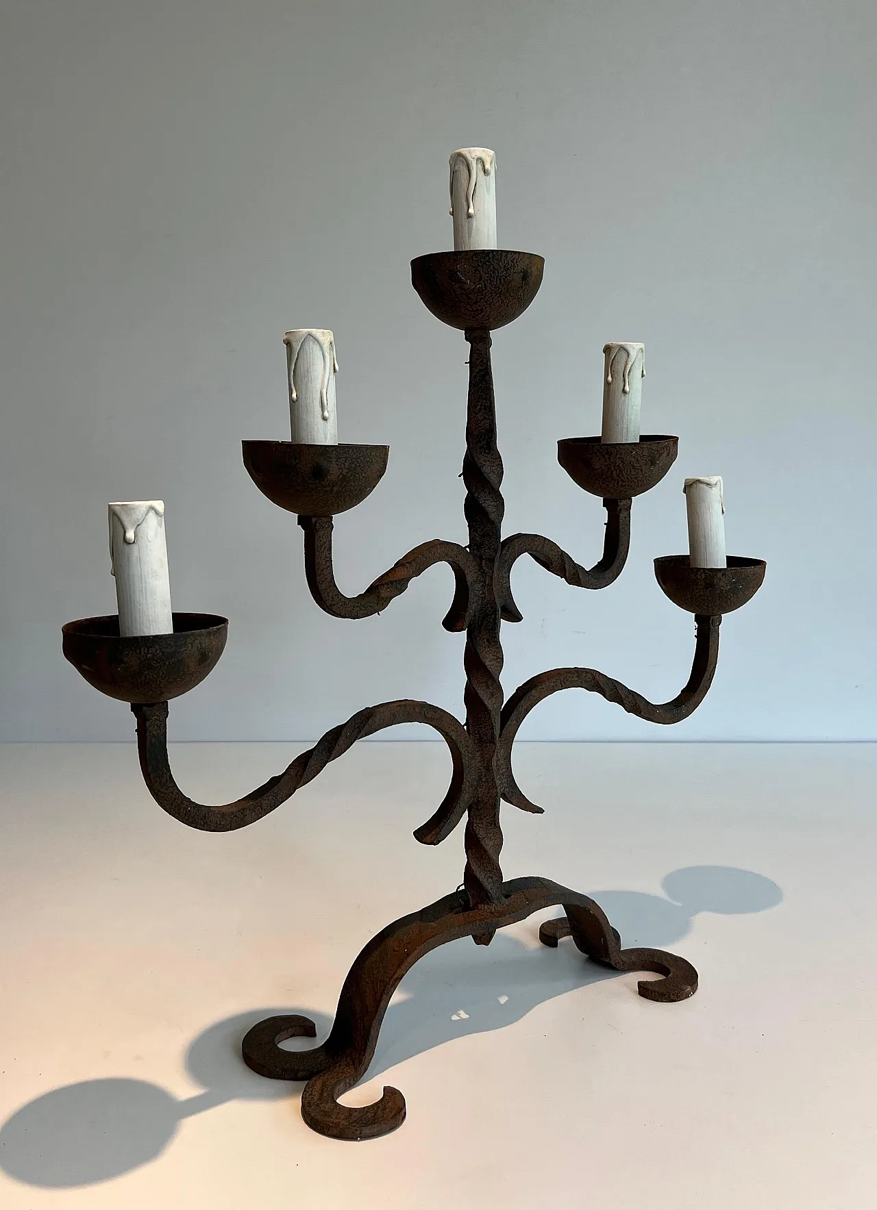 5 Lights wrought iron candlestick, 1950s 3