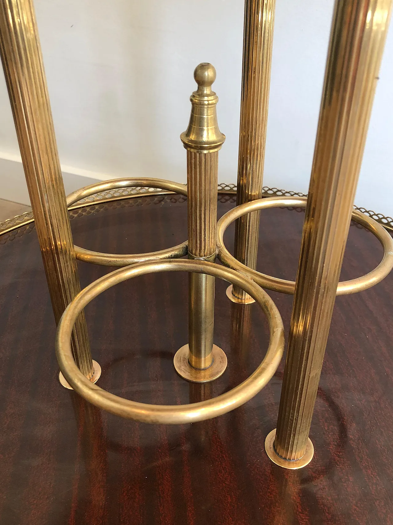 Mahogany and brass round beverage cart, 1940s 7